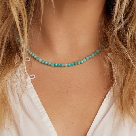 GORJANA CARTER GEMSTONE NECKLACE - BLUE AMAZONITE - Picture 2 of 6
